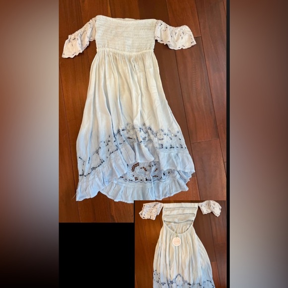 Blue Lace Off Shoulder Dress - Picture 2 of 4